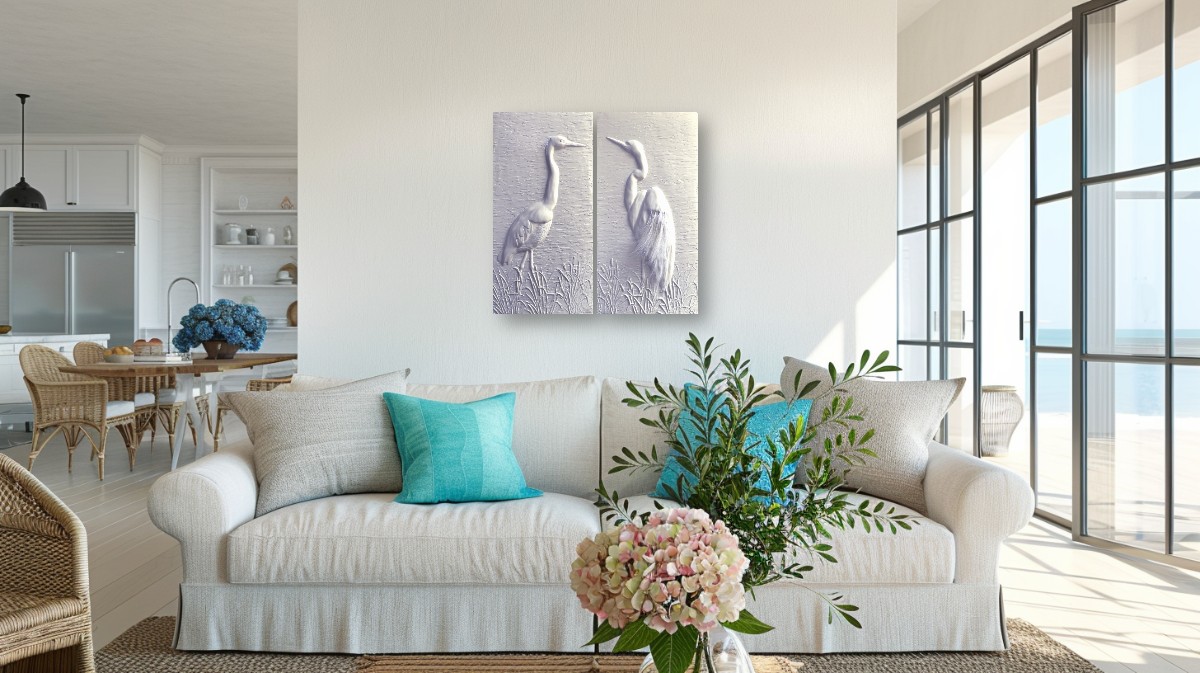 Wetland Grace: Feathered Great Egrets (36” x 36”) – Image 4