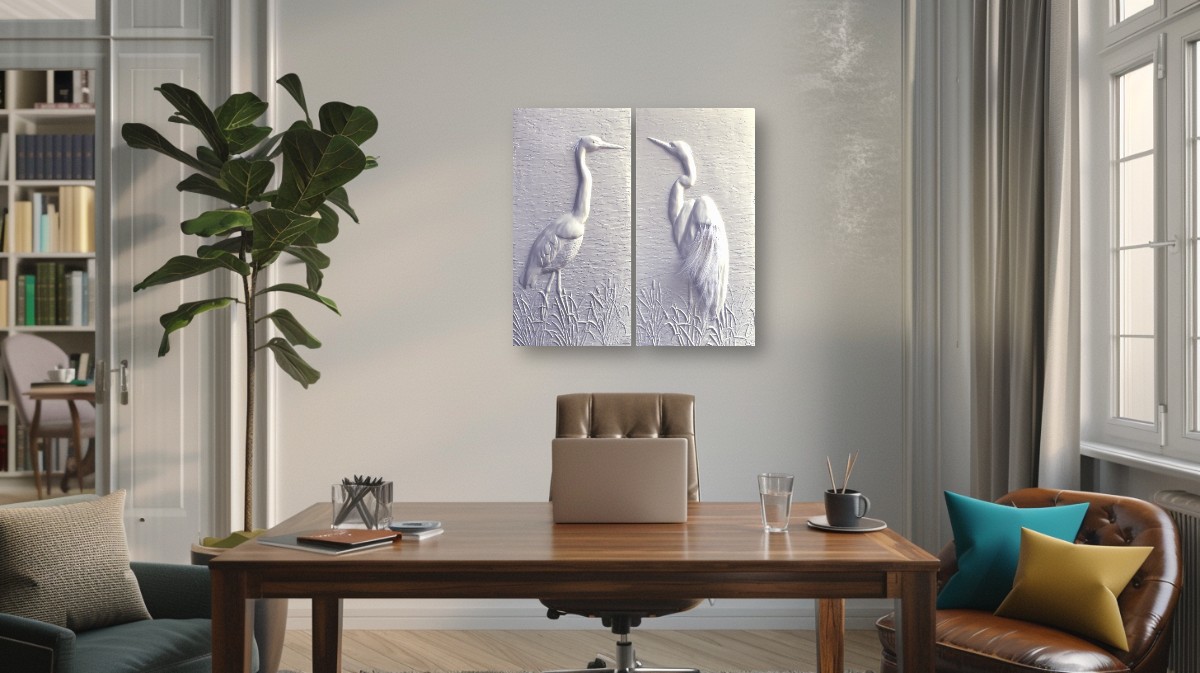 Wetland Grace: Feathered Great Egrets (36” x 36”) – Image 16