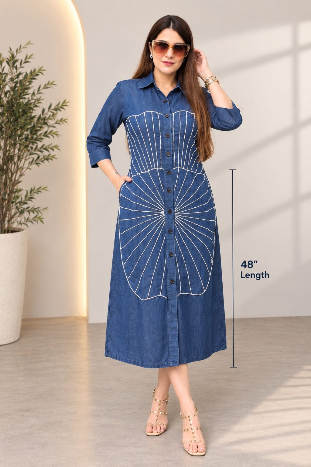Indigo Sunburst Denim Dress – 3XL, Indigo