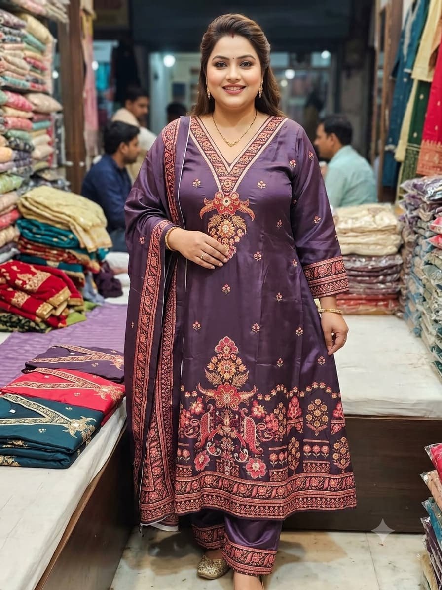 Plum Printed Kurta Suit – 3XL, Plum