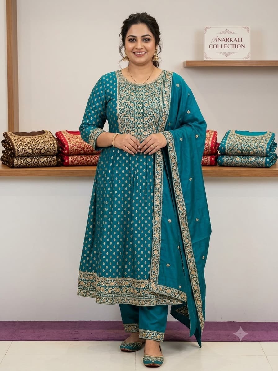 Teal Anarkali Set – 3XL, Peacock teal