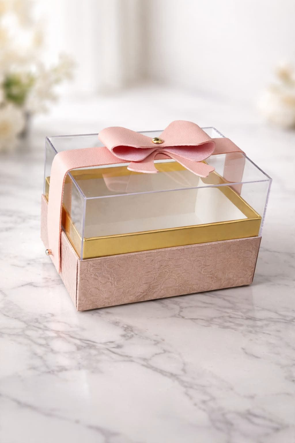 Pearl Pink Perspex Box with Bow on top – Image 1