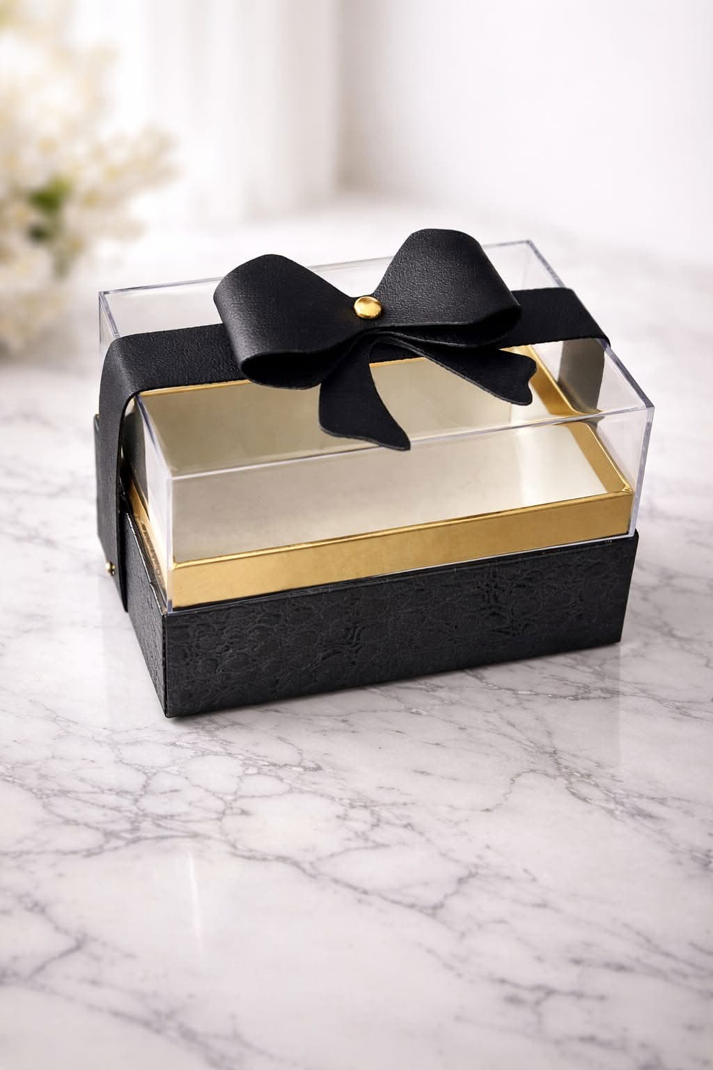 Black Based Perspex Box with Bow on top – Image 1