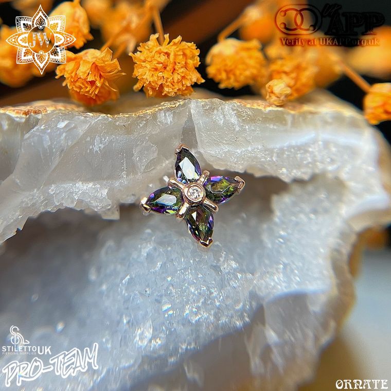 BVLA - Admiral Pear with Mystic Topaz Pears and Diamond VS 14k Rose Gold with Rays – Image 1