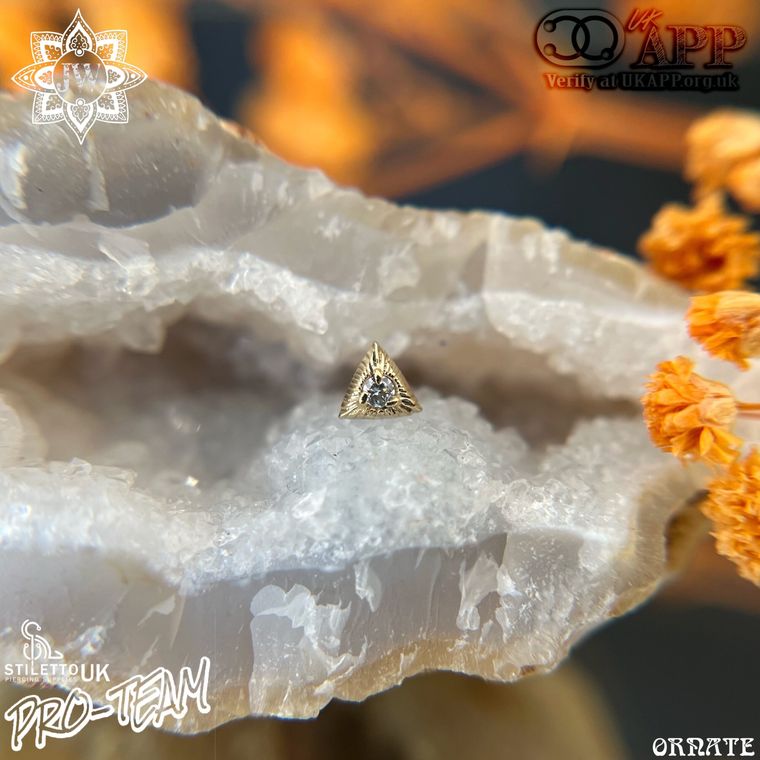 Sacred Symbols - CZ 14k Yellow Gold Textured Triangle – Image 1