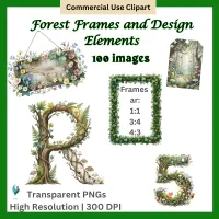 Enchanted Forest Frames  and Design Elements Bundle: 100 Watercolor PNG Borders, Wreaths, Decorative Graphics – Image 1