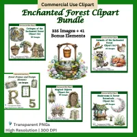 Enchanted Forest Clipart Mega Bundle - 376 Watercolor Cottages, Animals & Woodland Graphics – Image 1