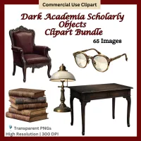 Dark Academia Scholarly Objects Bundle, Vintage Academic Clipart, Antique Library, Scholar Desk Accessories – Image 1