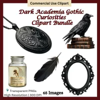 Dark Academia Gothic Curiosities Bundle, Antique Gothic Clipart, Victorian Curio, Vintage Ephemera Elements – Image 1