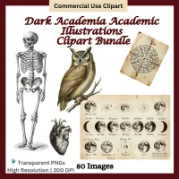 Dark Academia Academic Illustrations, Vintage Scientific Clipart, Antique Study, Botanical and Celestial Art – Image 1