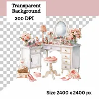 Watercolor Beauty and Vanity Clipart PNG Bundle | Makeup & Perfume Graphics | Feminine Vintage Accessories – Image 2