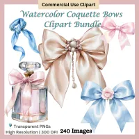 Watercolor Coquette Bow Clipart Bundle | Ribbon Clipart | Feminine Bows | Junk Journal Graphics | Commercial Use – Image 1