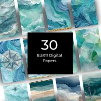 Colors of the Sea Digital Paper Pack: 60 Ocean-Inspired Backgrounds in 12x12 and 8.5x11 – Image 1