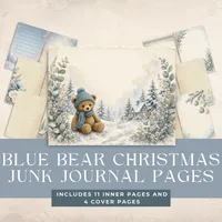 Blue Bear Christmas Junk Journal Papers - Vintage- for Holiday Crafting! – Image 2