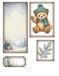 Blue Bear Christmas Junk Journal Elements – Whimsical Ephemera and more for Holiday Journals & Crafts! – Image 2