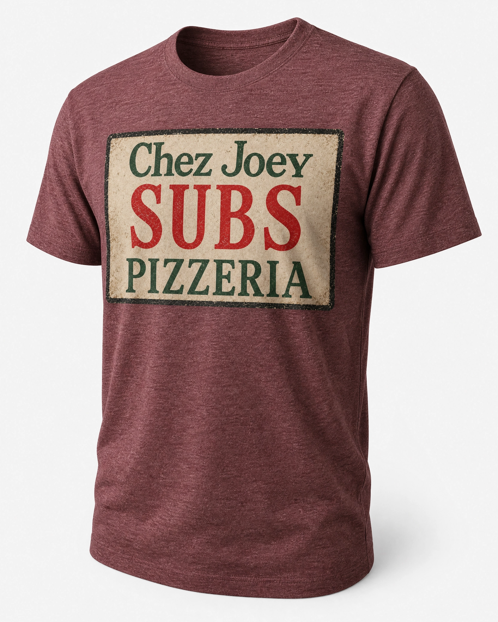 Chez Joey Subs Tee – S, Heather Maroon