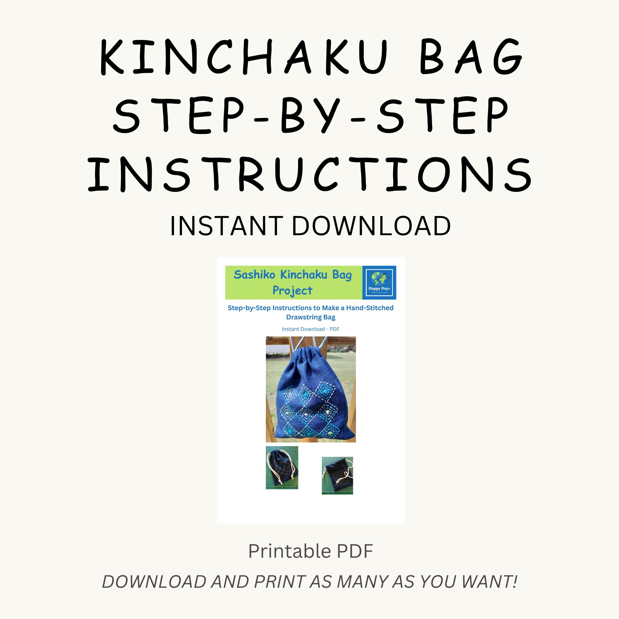Hand-Stitched Kinchaku Bag Tutorial (Printable PDF) – Image 3
