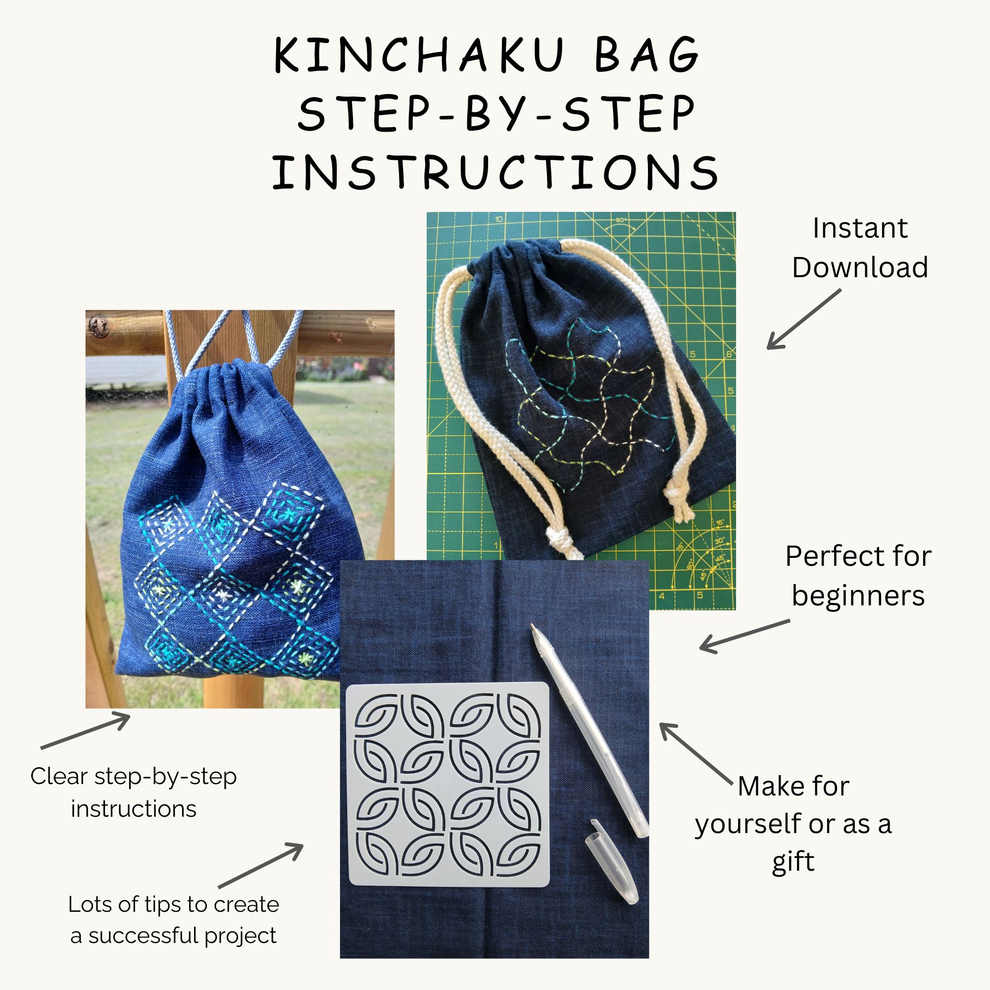 Hand-Stitched Kinchaku Bag Tutorial (Printable PDF) – Image 4