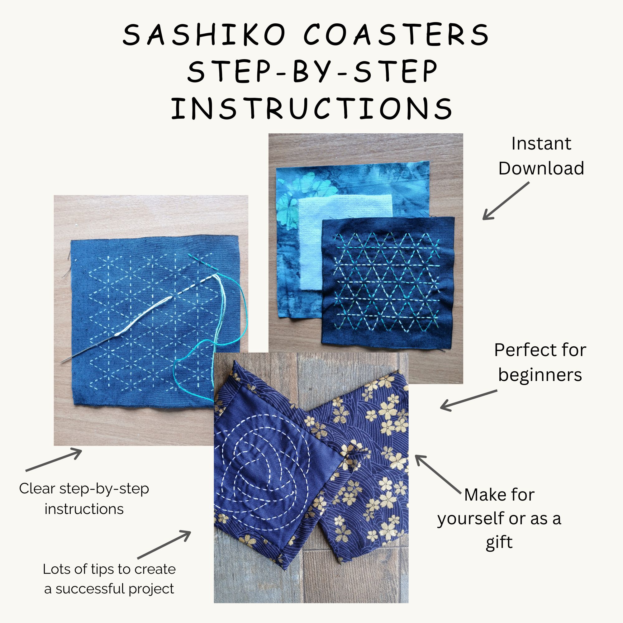 Sashiko Coasters PDF Tutorial | Hand-Stitched Japanese-Inspired Sewing Project – Image 4