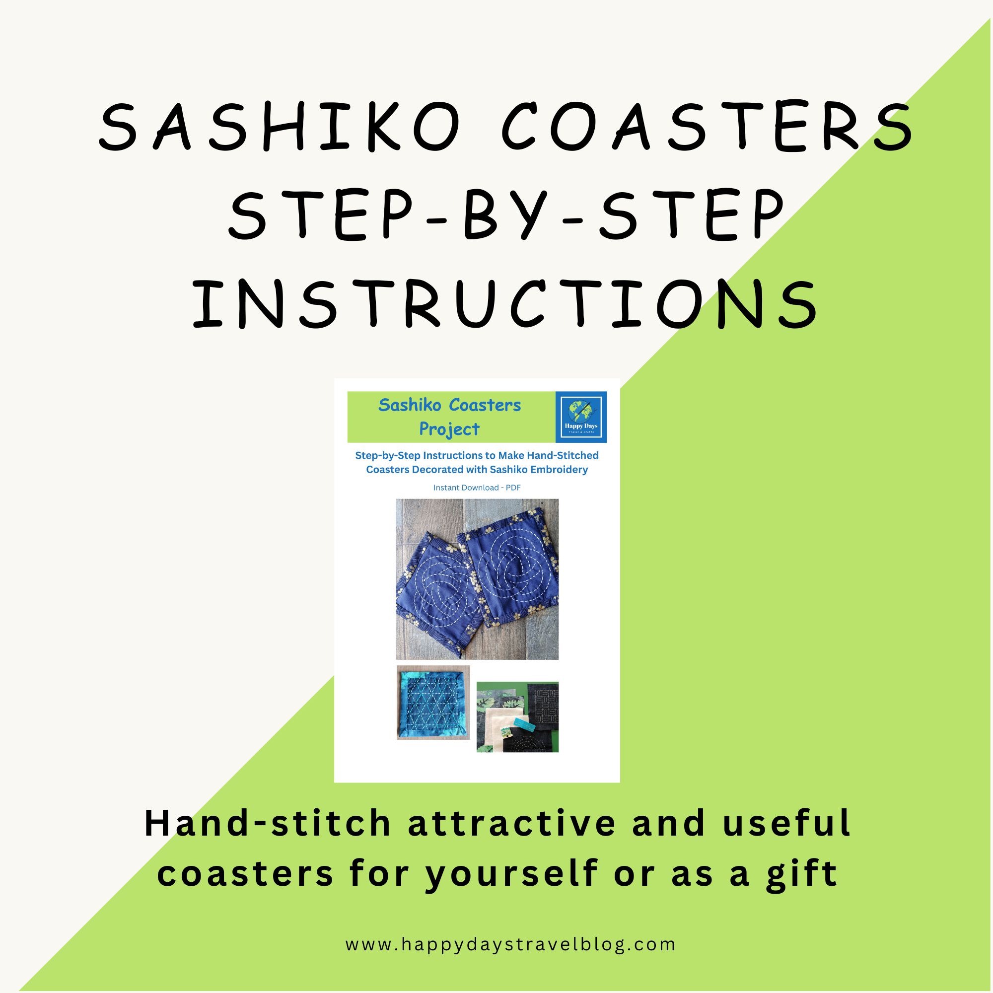 Sashiko Coasters PDF Tutorial | Hand-Stitched Japanese-Inspired Sewing Project – Image 2