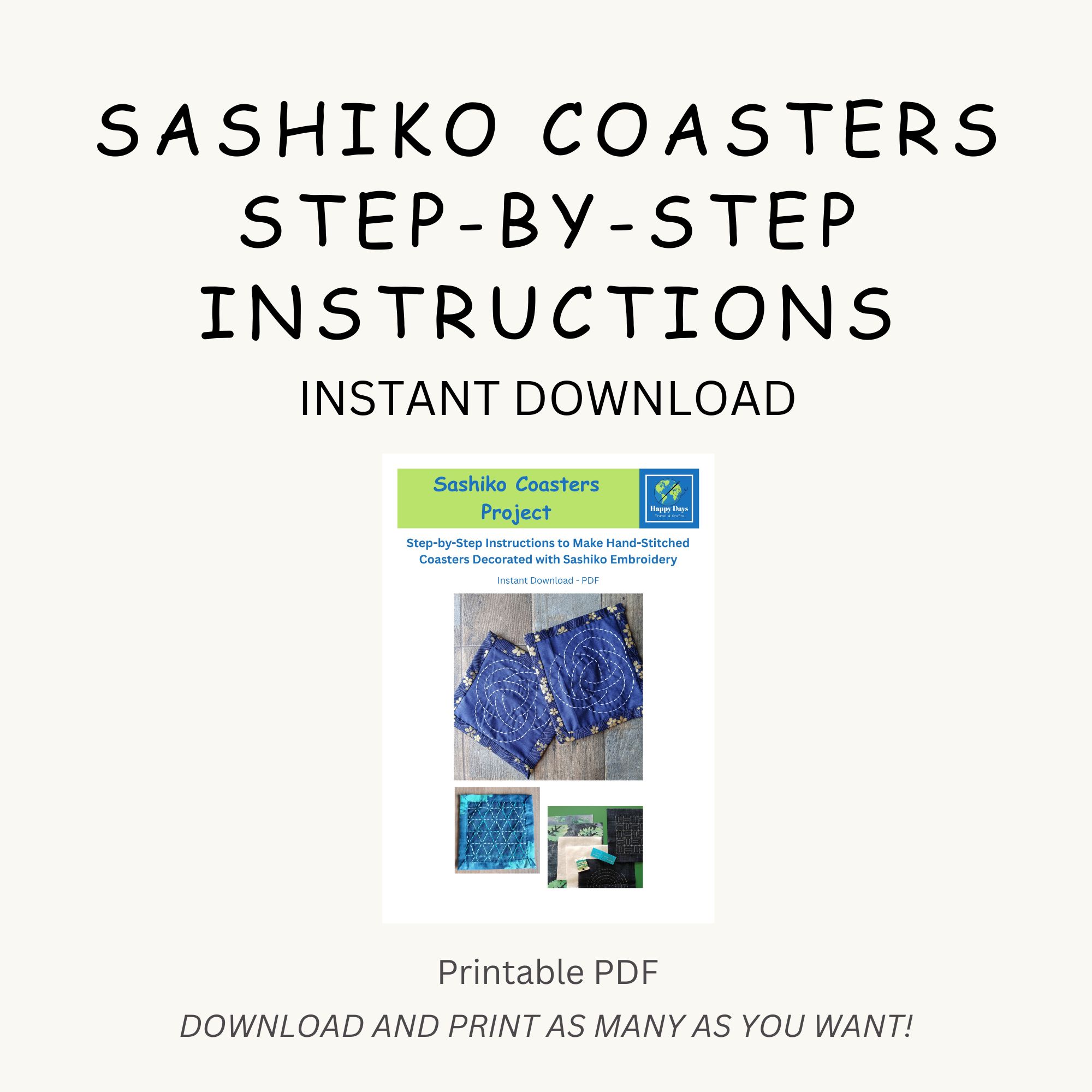 Sashiko Coasters PDF Tutorial | Hand-Stitched Japanese-Inspired Sewing Project – Image 3