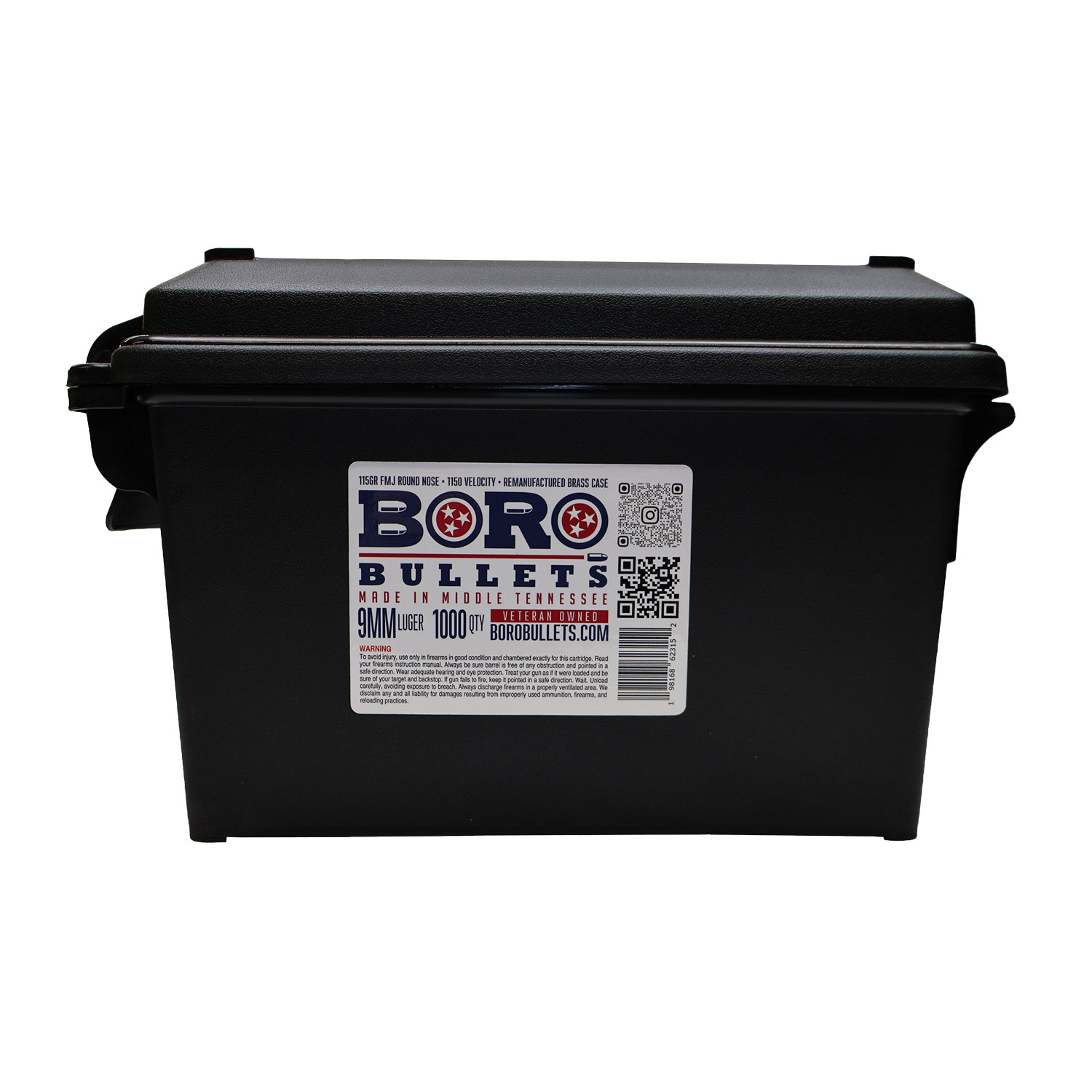 9MM Luger – 1000 Rounds With Ammo Can, Remanufactured Brass, 115