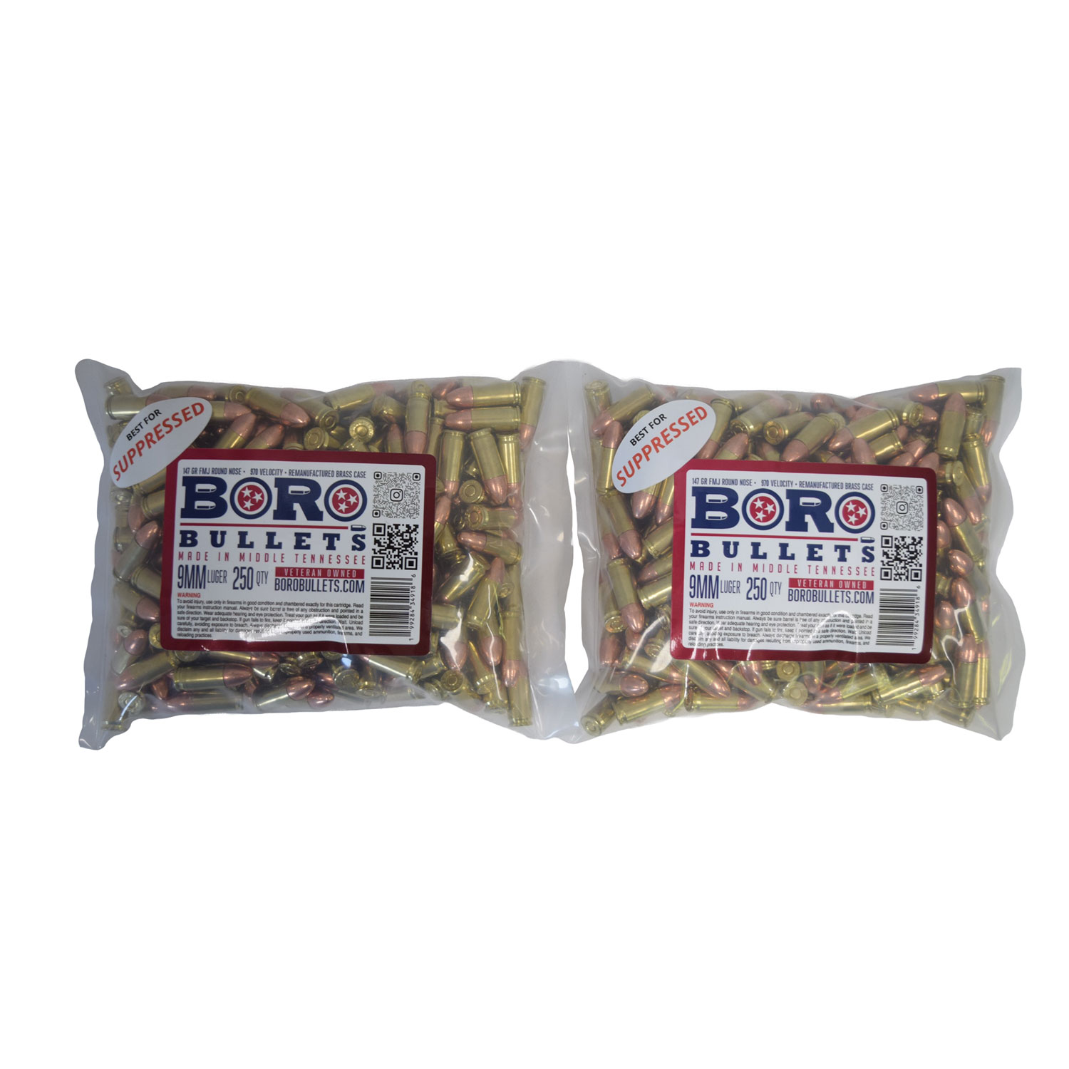 9MM Luger – 500 Rounds, Remanufactured Brass, 147