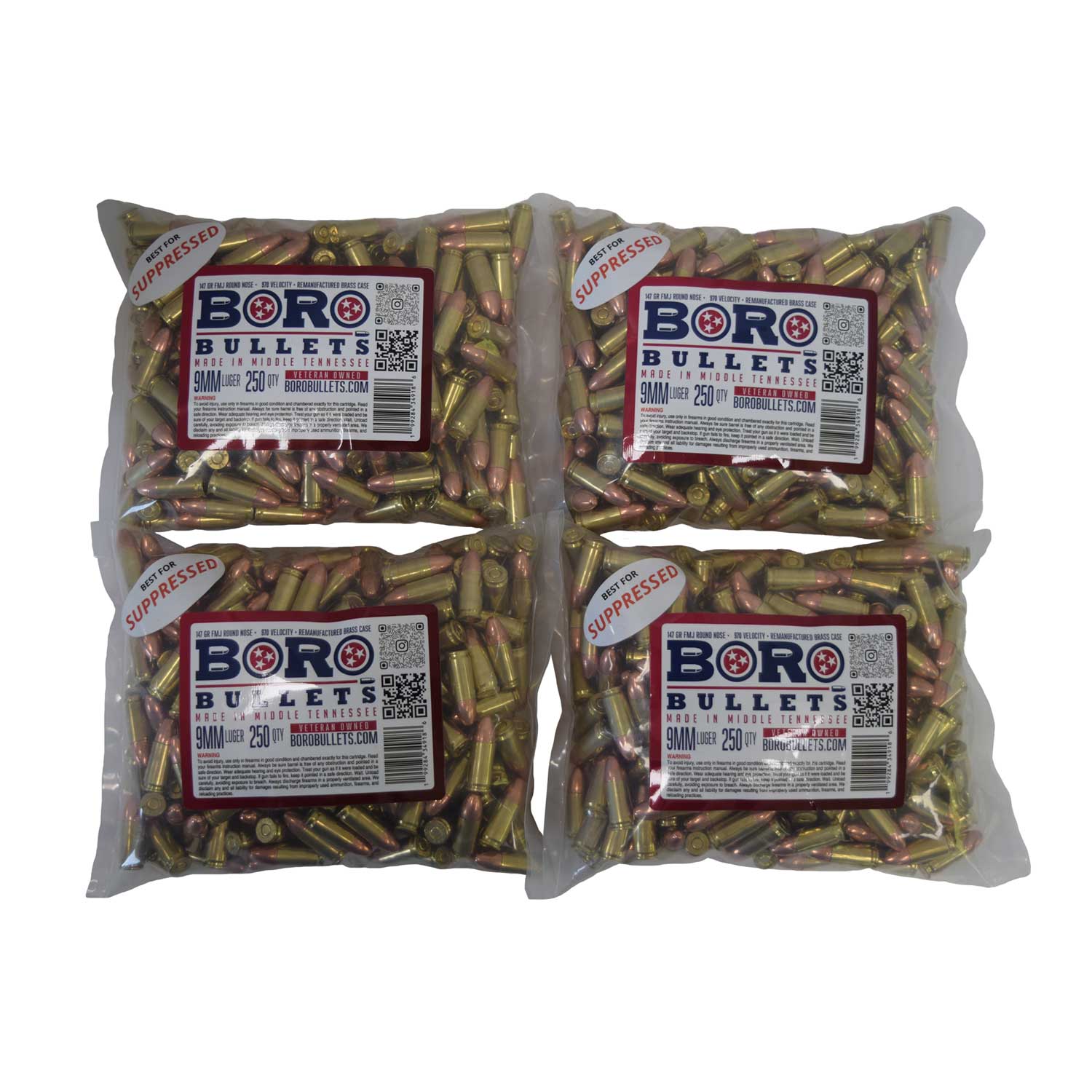 9MM Luger – 1000 Rounds, Remanufactured Brass, 147