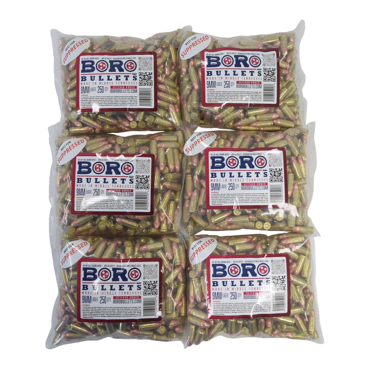 9MM Luger – 1500 Rounds, Remanufactured Brass, 147