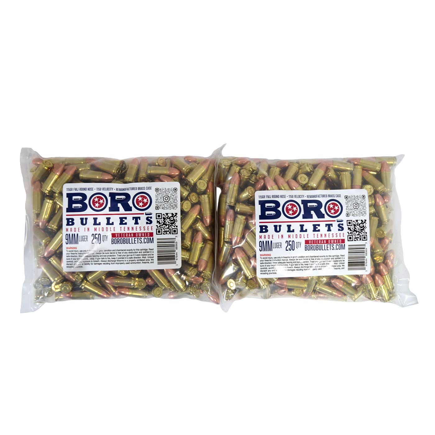 9MM Luger – 500 Rounds, Remanufactured Brass, 115