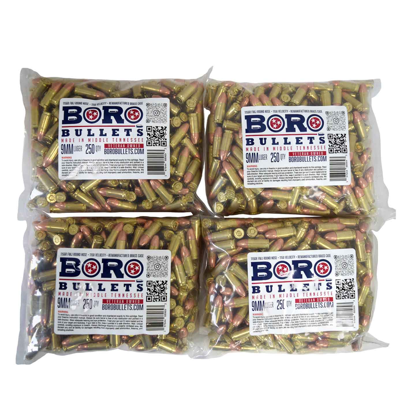 9MM Luger – 1000 Rounds, Remanufactured Brass, 115
