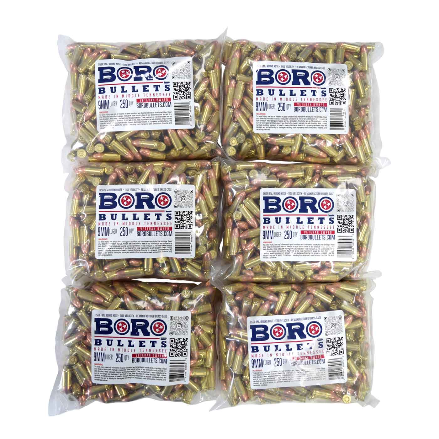 9MM Luger – 1500 Rounds, Remanufactured Brass, 115
