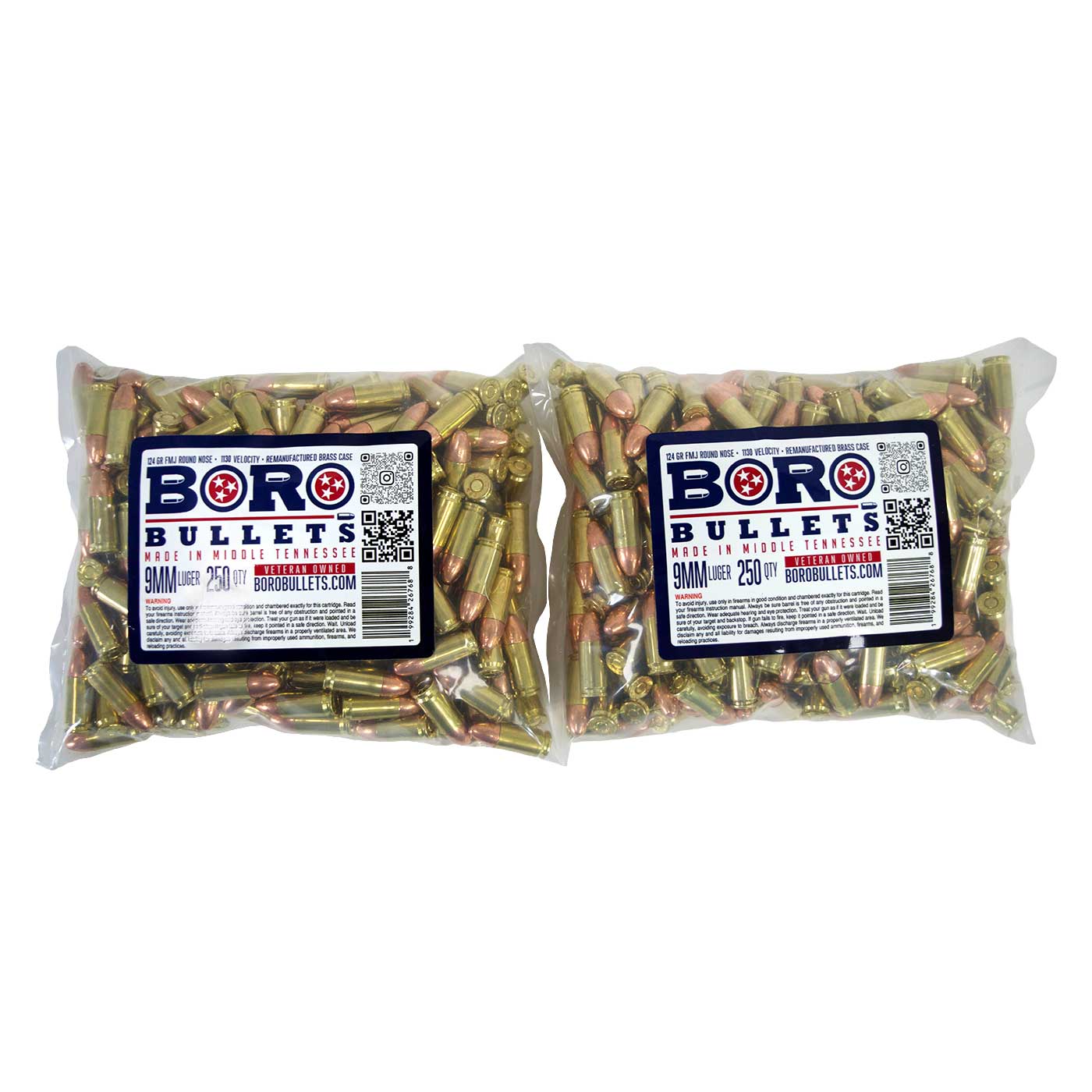 9MM Luger – 500 Rounds, Remanufactured Brass, 124