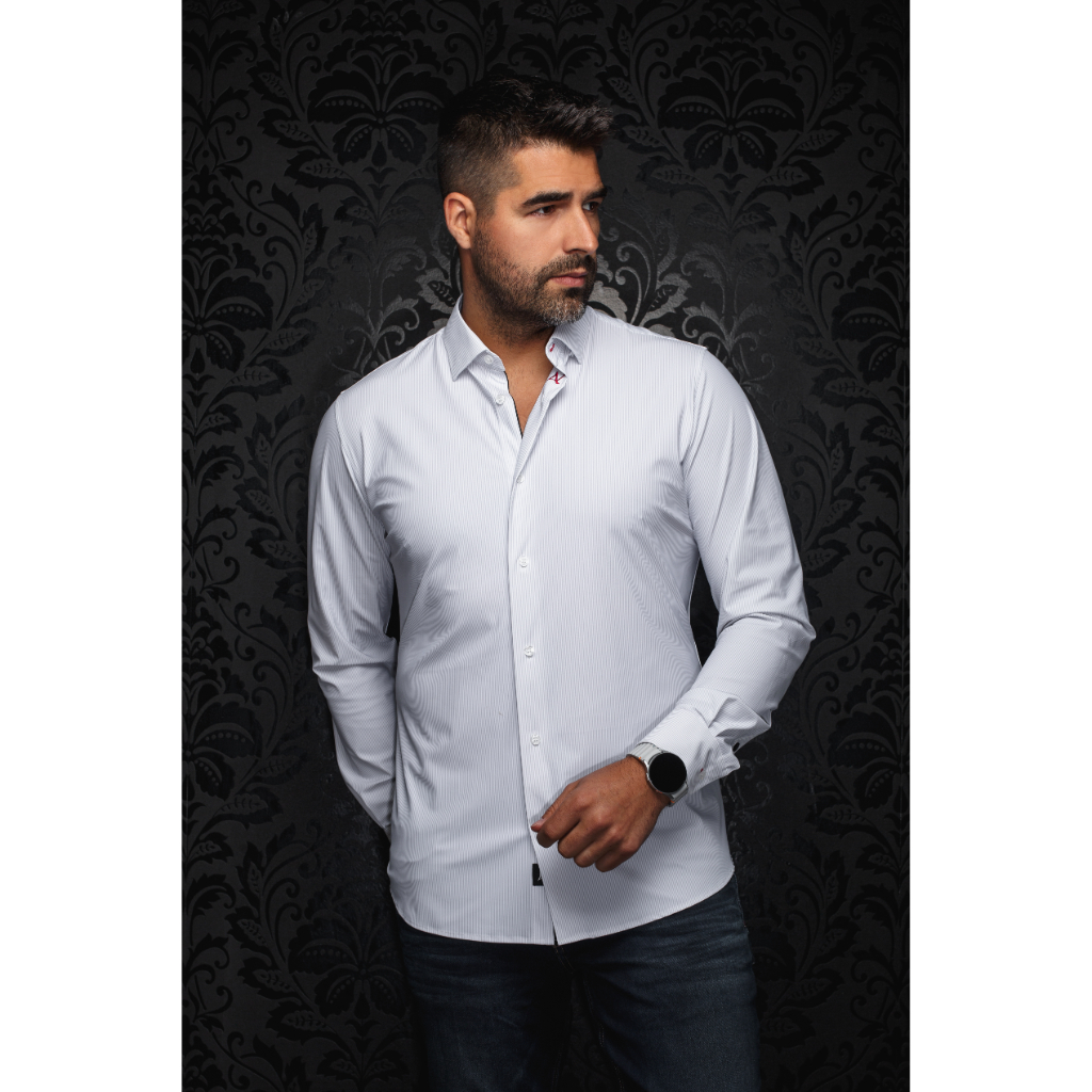 LONG-SLEEVED PERFORMANCE SHIRT | NICOLAS STRP — WHITE – Image 1
