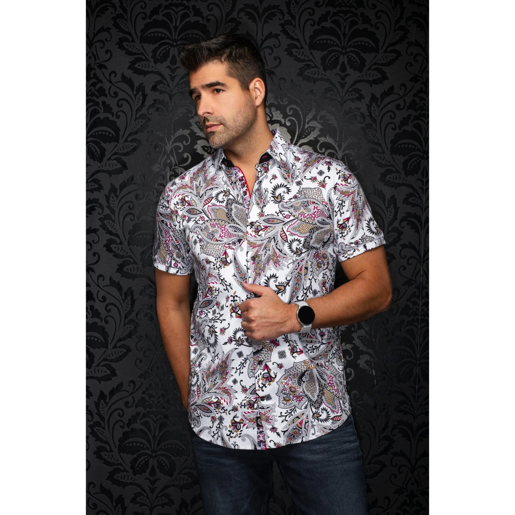 STRETCH SHORT-SLEEVED SHIRT | MATALA — WHITE MULTI – Image 1