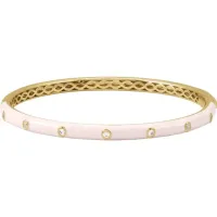 14K Yellow Gold 1/5 CTW Natural Diamond & Pink Enamel 7" Bangle Bracelet – Image 1