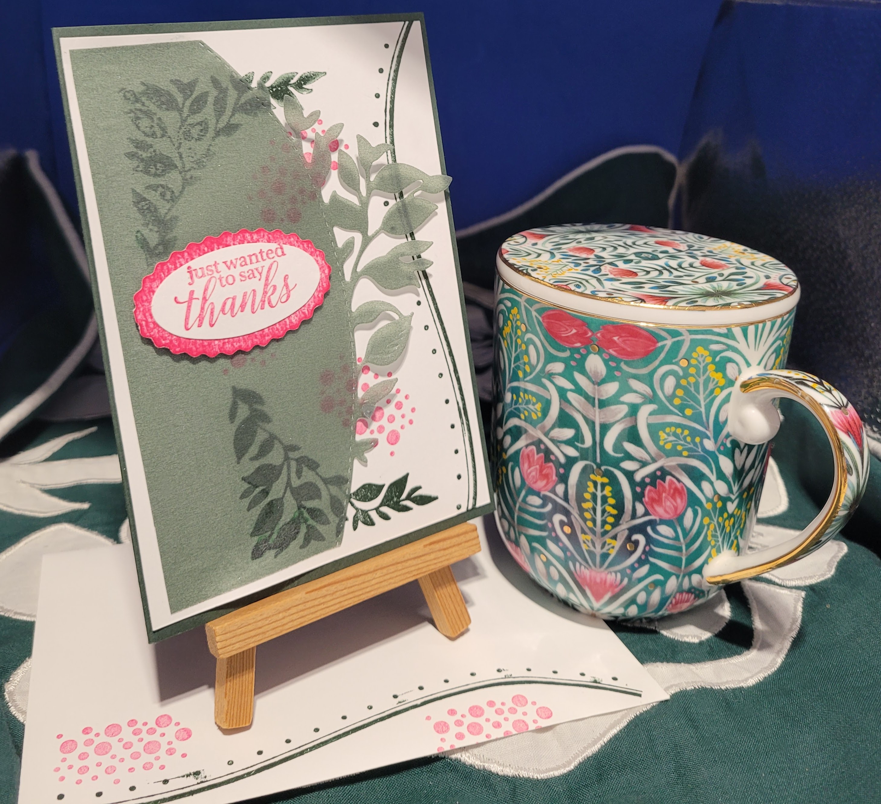 Y4 - Handcrafted Thank You Card - Shaded Spruce Curves & Melon Mambo Dots – Image 1