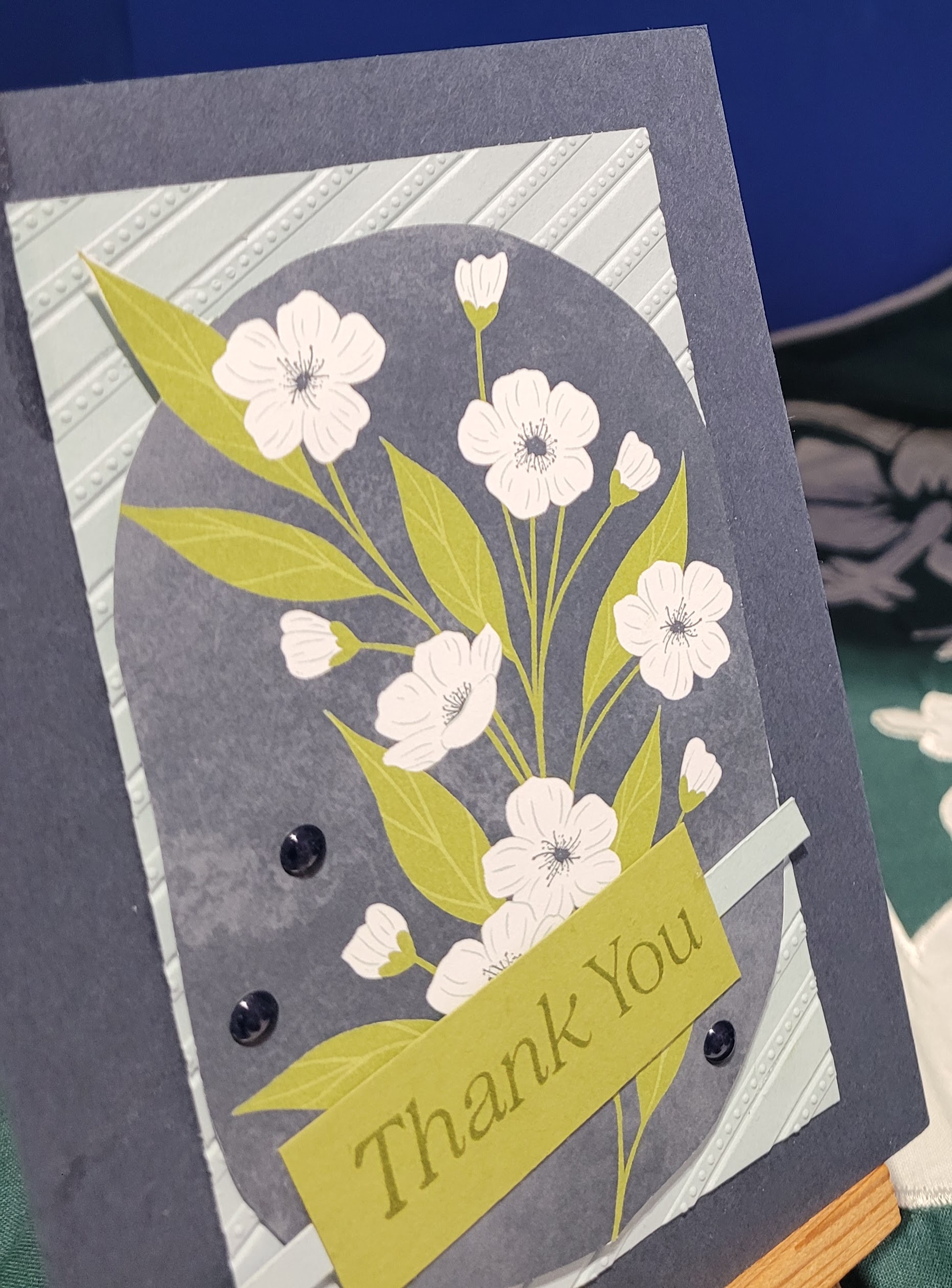 Y3 - Handcrafted Thank You Card - Soft Sea Foam & Diagonally Embossed Clouds – Image 2