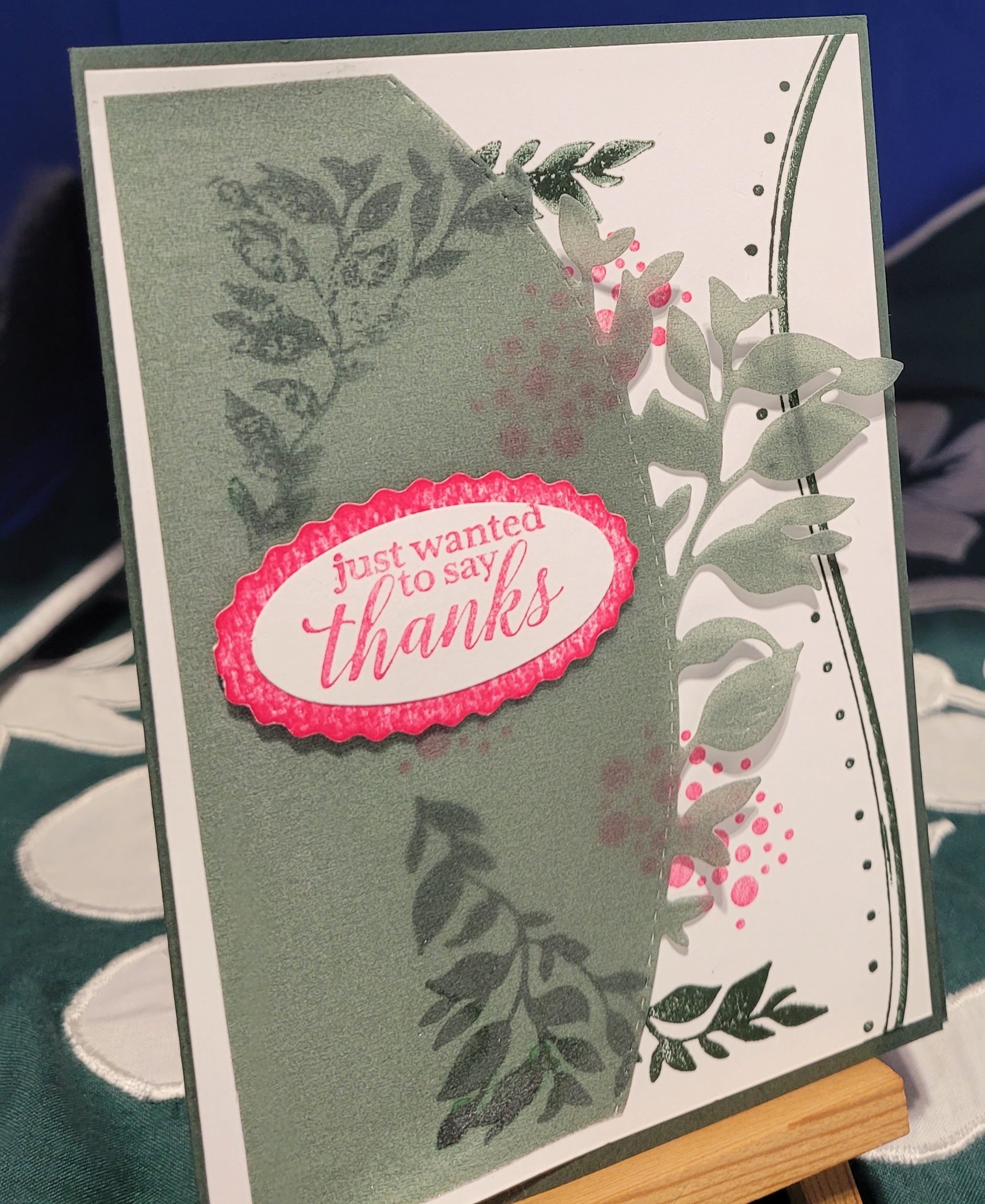 Y4 - Handcrafted Thank You Card - Shaded Spruce Curves & Melon Mambo Dots – Image 2
