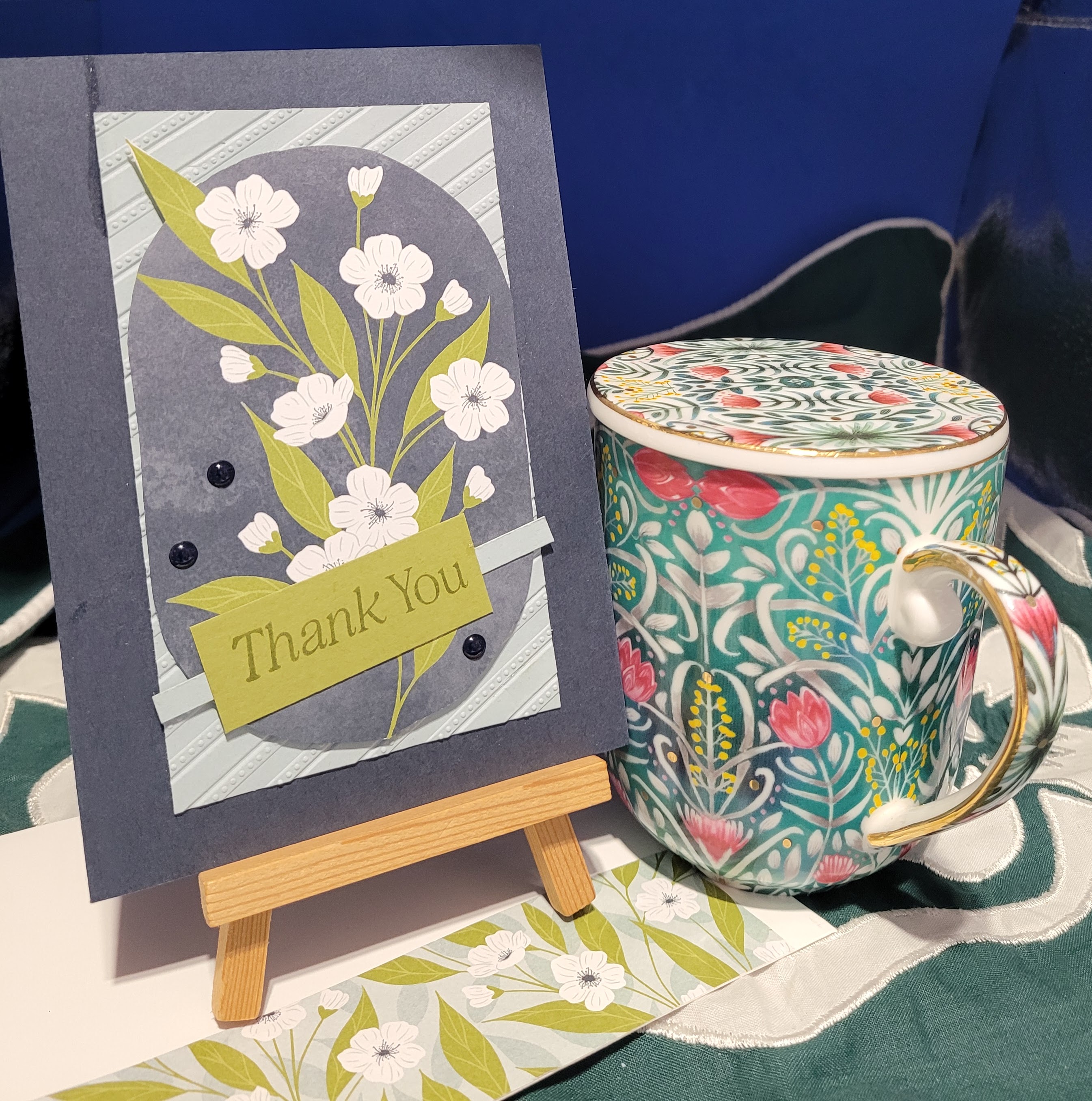 Y3 - Handcrafted Thank You Card - Soft Sea Foam & Diagonally Embossed Clouds – Image 1