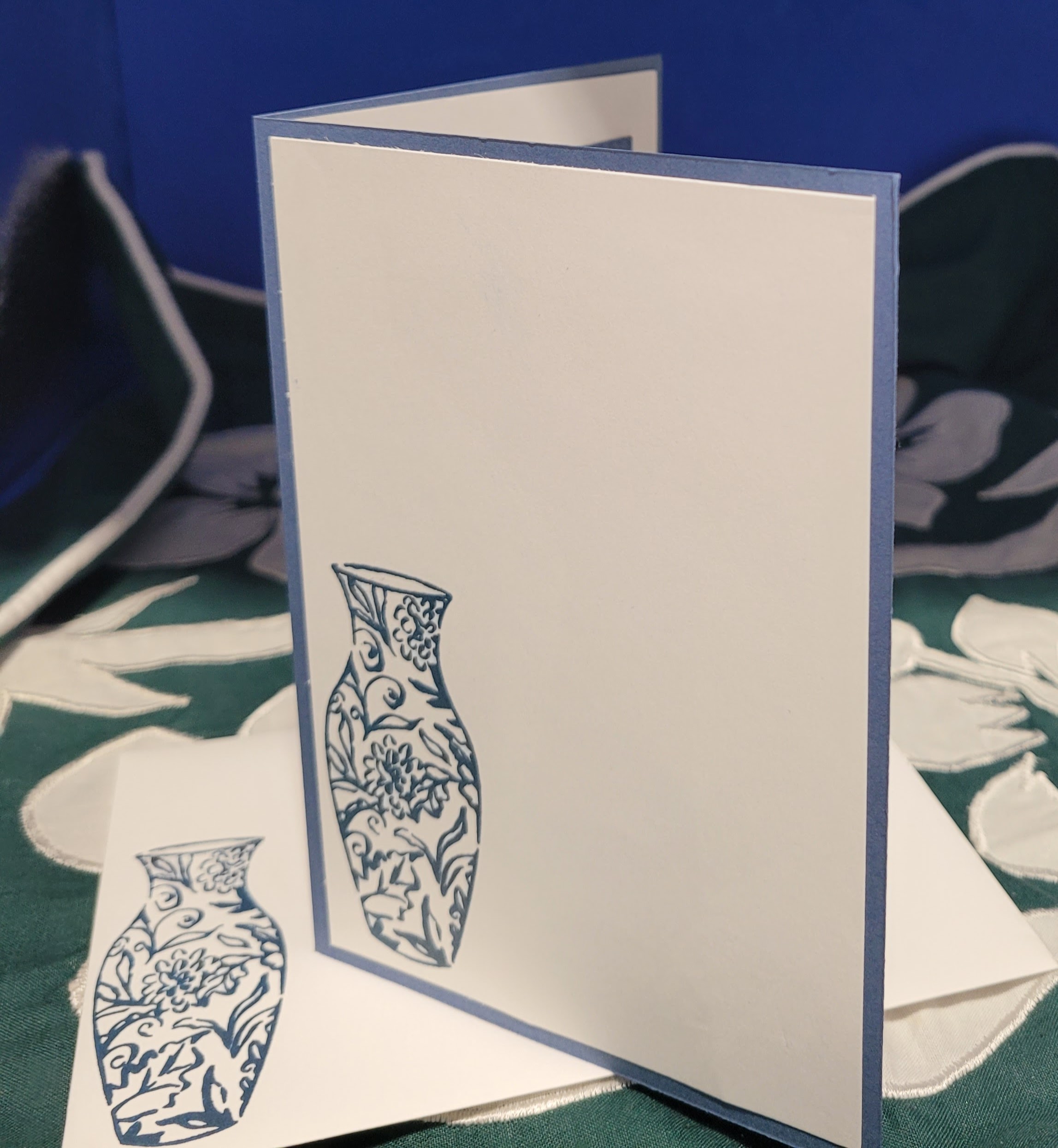 Y6 - Handcrafted Thank You Card - Misty Moonlight Stitched Frame & Vase – Image 3