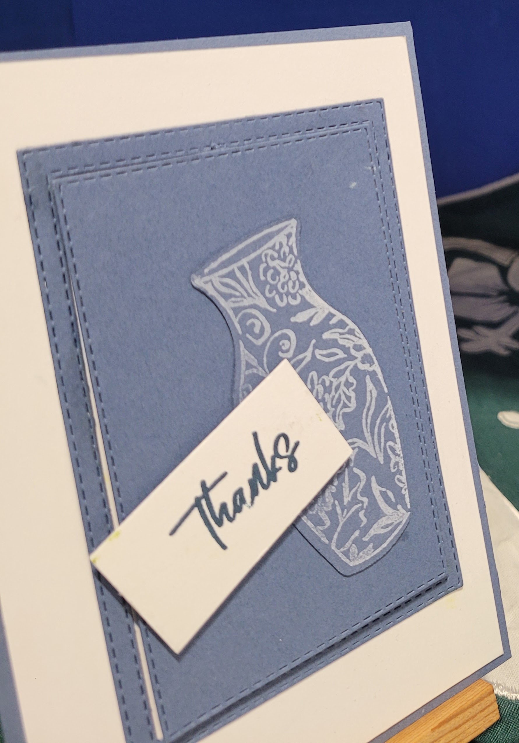 Y6 - Handcrafted Thank You Card - Misty Moonlight Stitched Frame & Vase – Image 2