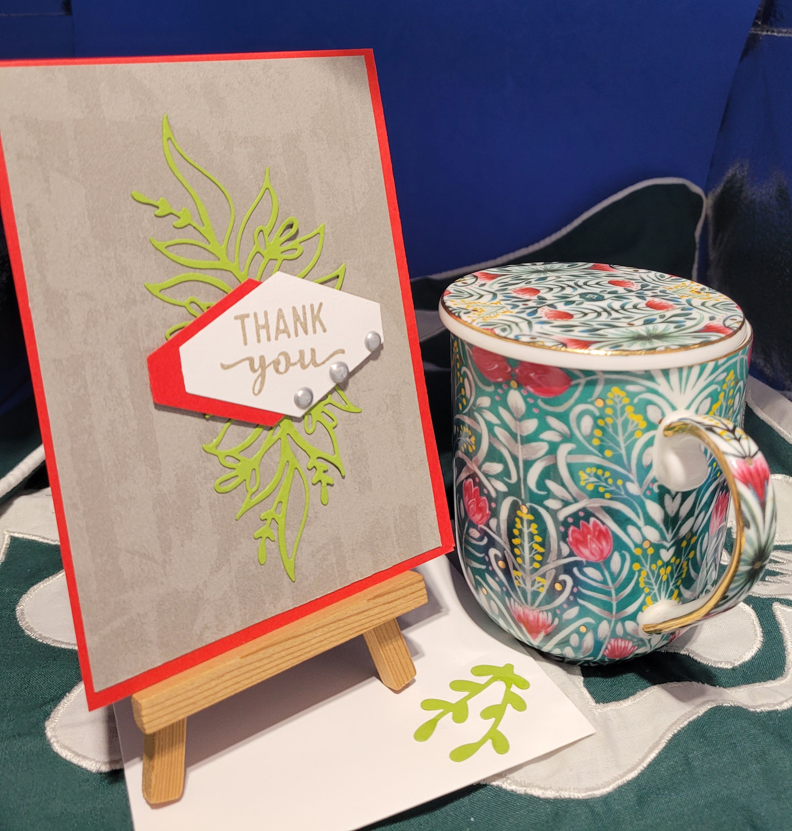 Y8 - Handcrafted Thank You Card - Real Red & Gray Granite Diamond Geometry – Image 1
