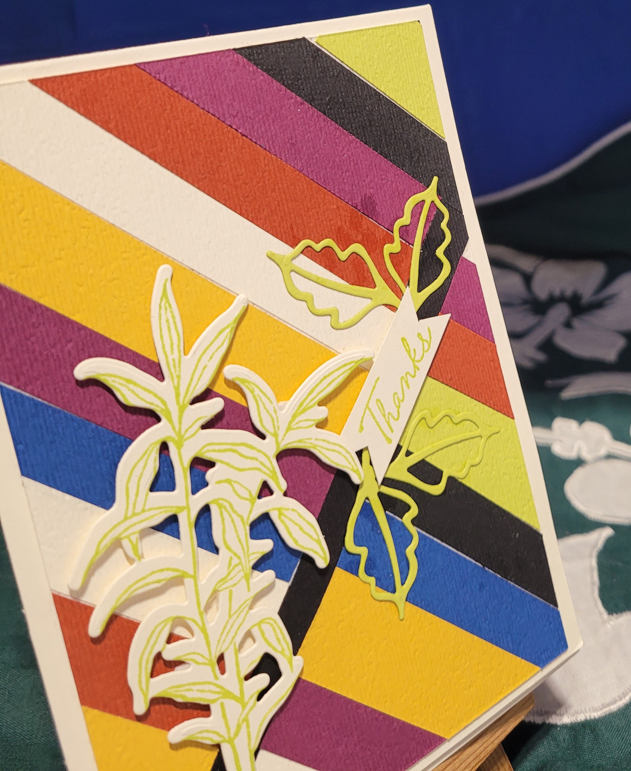 Y7 - Handcrafted Thank You Card - Bright Diagonal Patchwork Stripes – Image 2