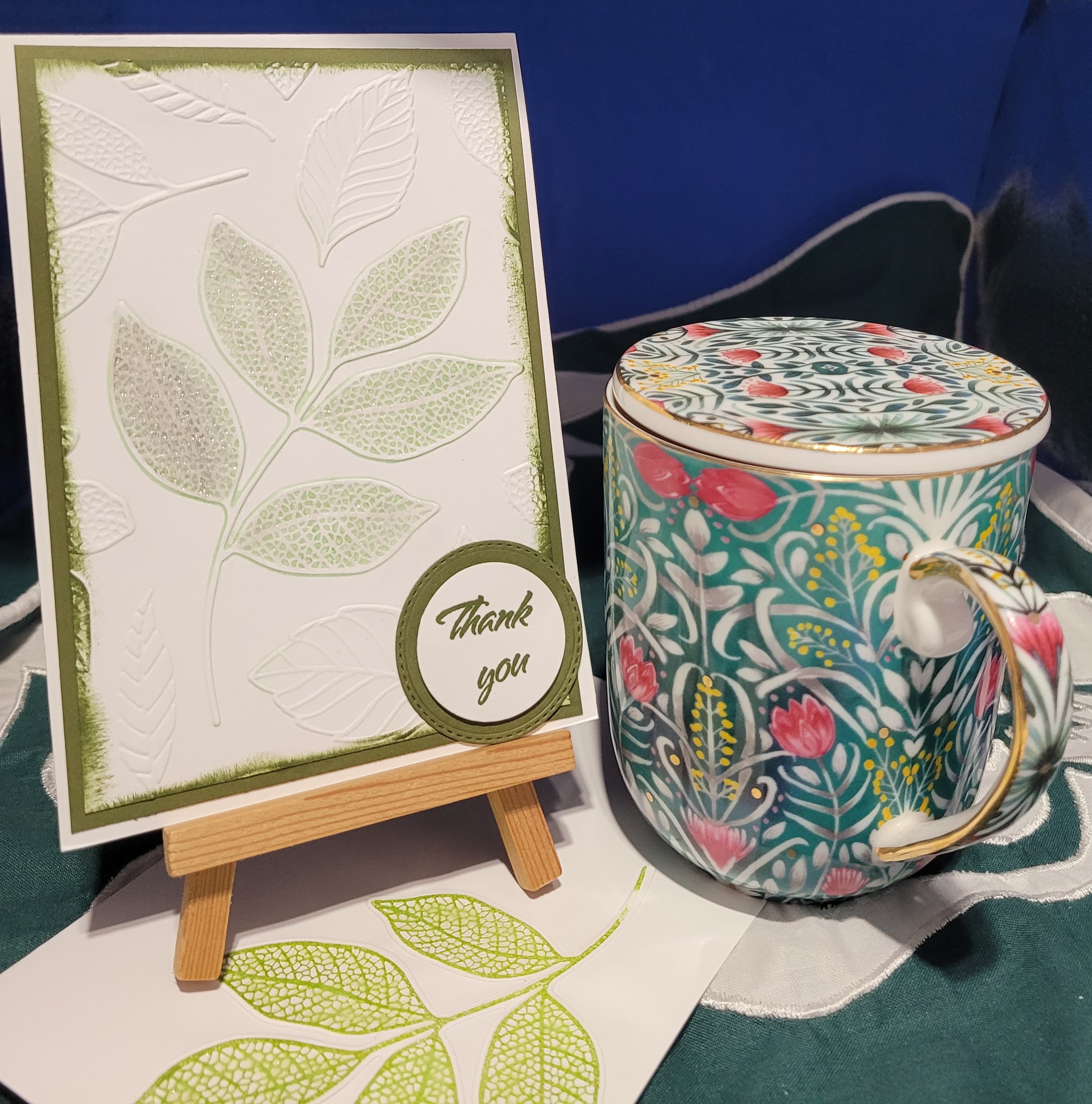 Y10 - Handcrafted Thank You Card - Mossy Meadow Embossed Leaf Sprig – Image 1