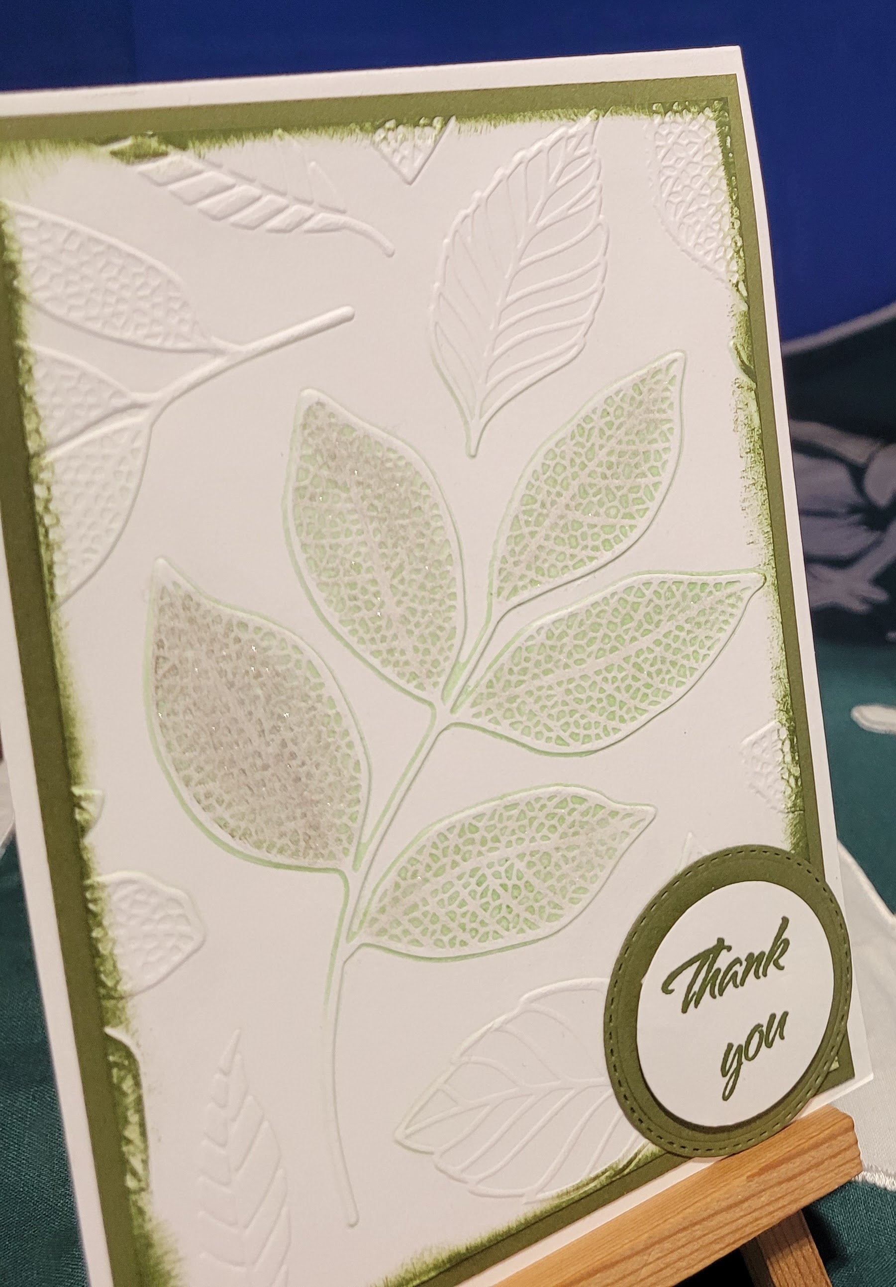 Y10 - Handcrafted Thank You Card - Mossy Meadow Embossed Leaf Sprig – Image 2