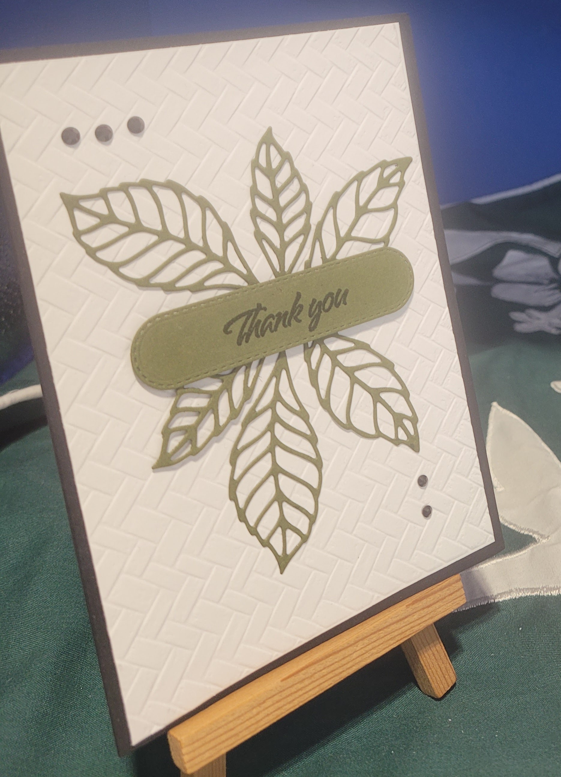 Y11 - Handcrafted Thank You Card - Mossy Meadow Basket Weave & Black Gems – Image 2