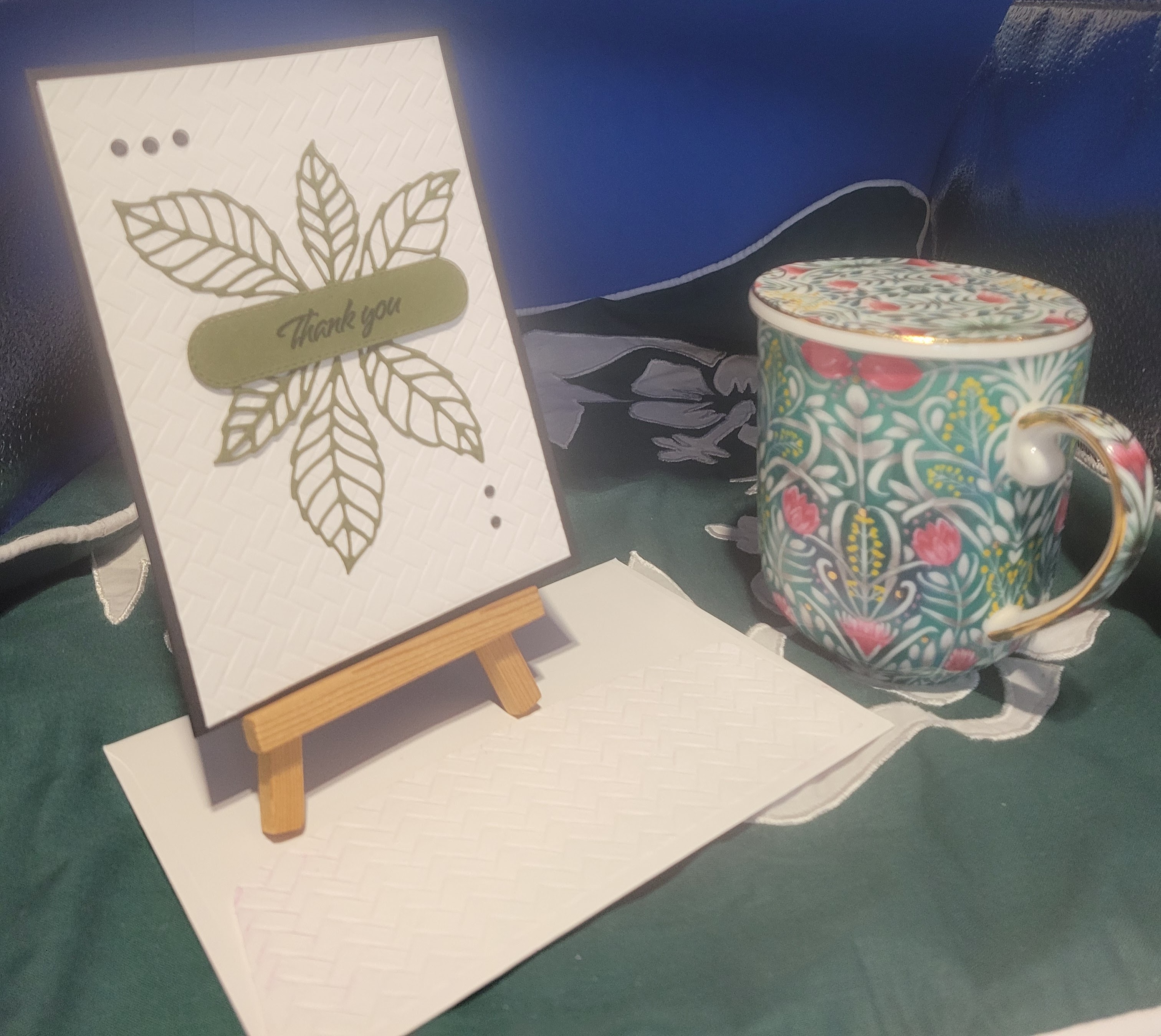 Y11 - Handcrafted Thank You Card - Mossy Meadow Basket Weave & Black Gems – Image 1