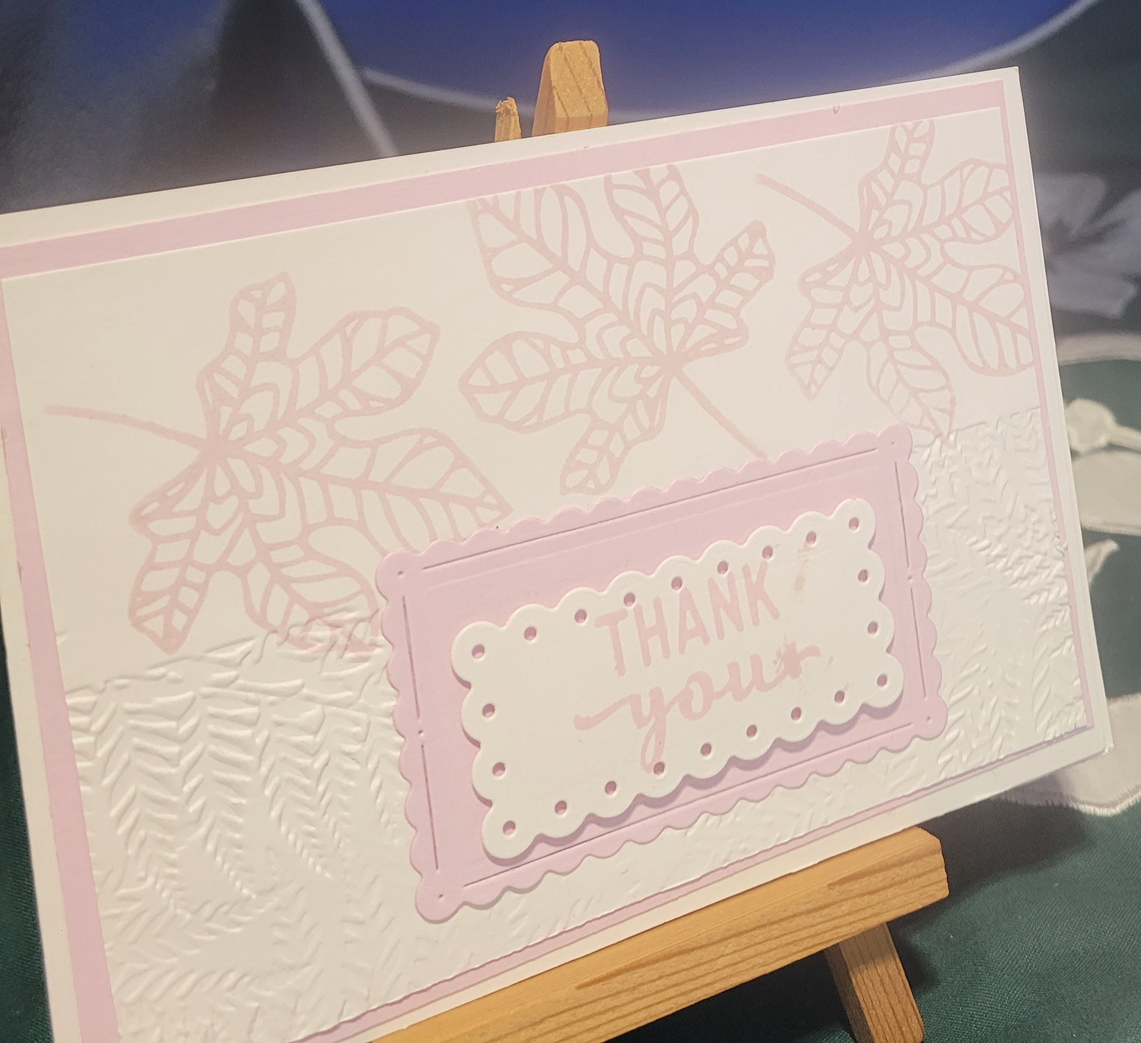 Y12 - Handcrafted Thank You Card - Leafy White & Bubble Bath Pink – Image 2