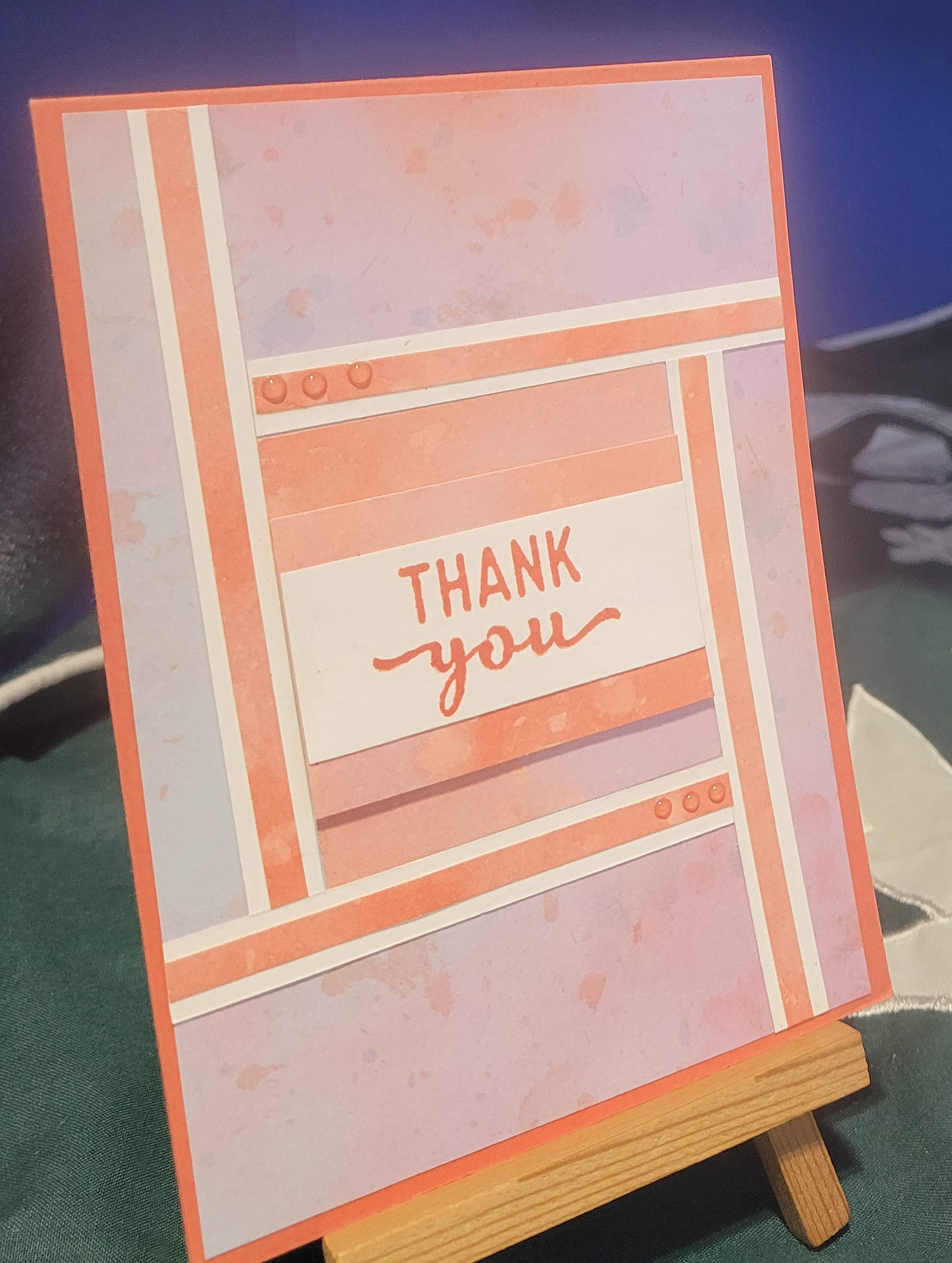 Y13 - Handcrafted Thank You Card - Calypso Coral & Purple Patchwork – Image 2
